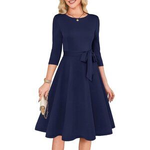 Women's Navy 3/4 Sleeve Vintage Flattering A-line Vintage Cocktail Dresses